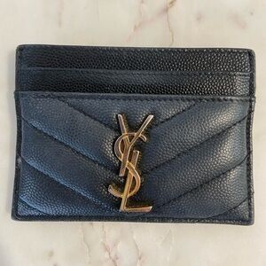Saint Laurent black quilted card case with gold YSL emblem